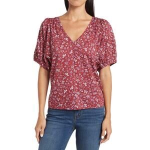 Madewell  V-Neck Puff Sleeve Top In Batik Vine floral Weathered Brick size S